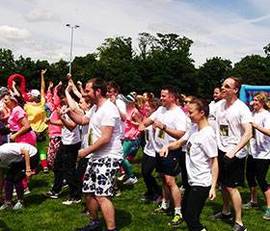 people cheering at an event